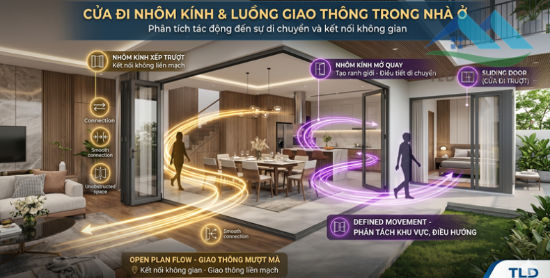 Cửa đi nhôm kính tác động thế nào đến luồng giao thông trong nhà ở