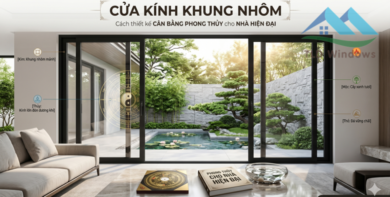 Cửa kính khung nhôm - Cách thiết kế cân bằng phong thủy cho nhà hiện đại