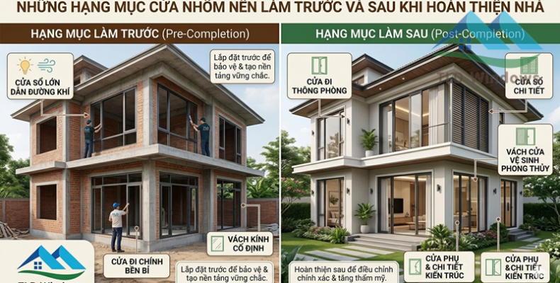 Những hạng mục cửa nhôm nên làm trước và sau khi hoàn thiện nhà