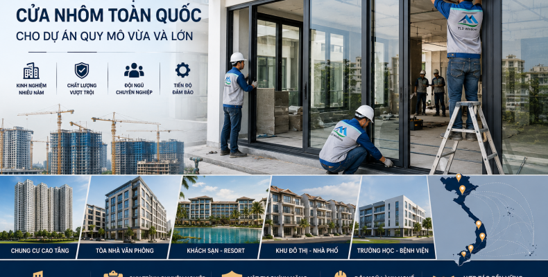 Thi công lắp đặt cửa nhôm toàn quốc cho dự án quy mô vừa và lớn