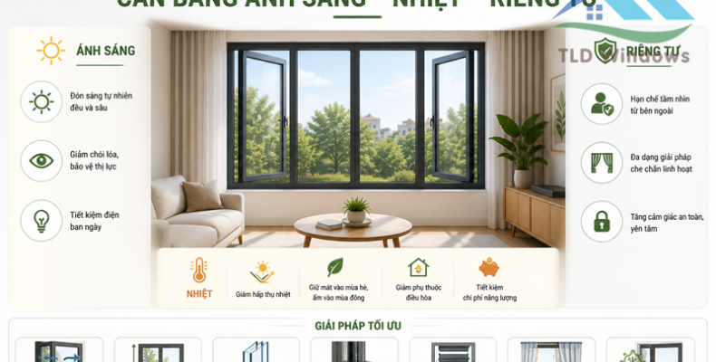 Tối ưu cửa sổ nhôm kính để cân bằng ánh sáng – nhiệt – riêng tư